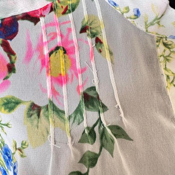 Alice Blue Stitch Fix Sheer vivid chiffon floral blouse boho chic cottagecorew - Picture 7 of 8
